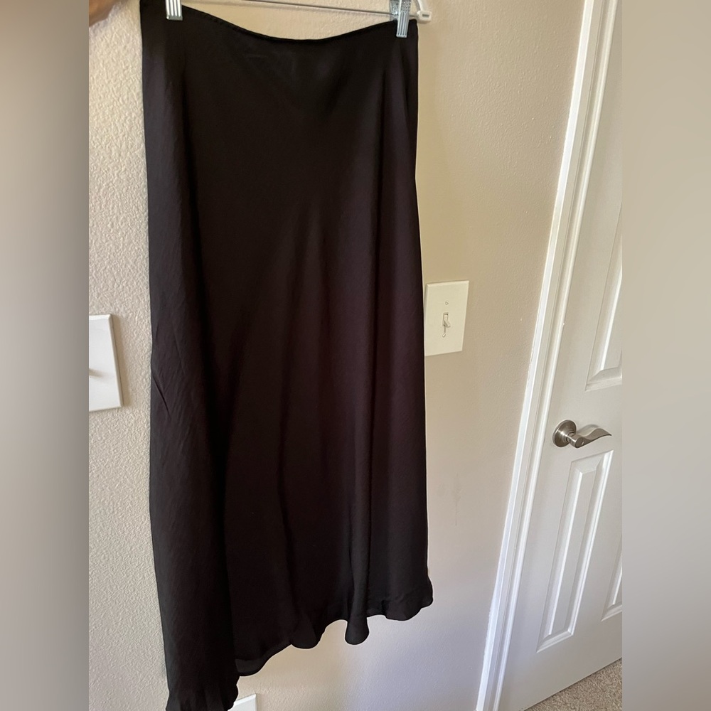 Long Black Silk Skirt w/ Lace Detail